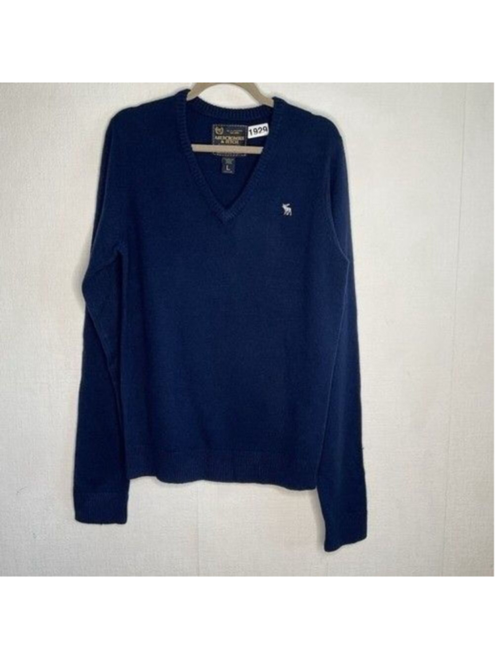 VTG Abercrombie &‎ Fitch Navy Wool Blend Long Sleeve V-Neck Sweater Men Size L